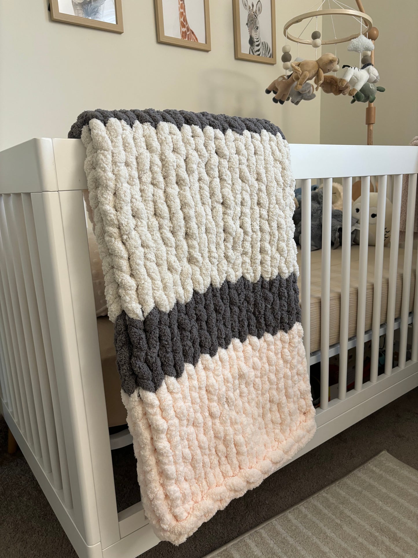 Baby Blanket - Ivory, Soft Pink & Gray