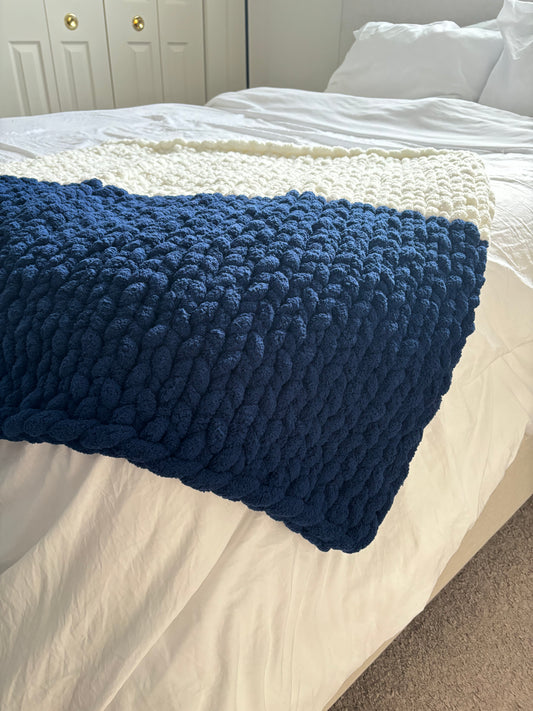 Baby Blanket - White & Navy