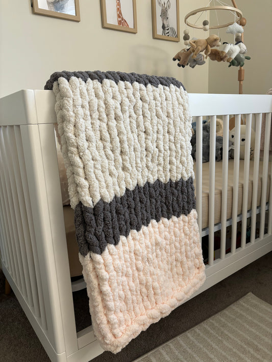 Baby Blanket - Ivory, Soft Pink & Gray