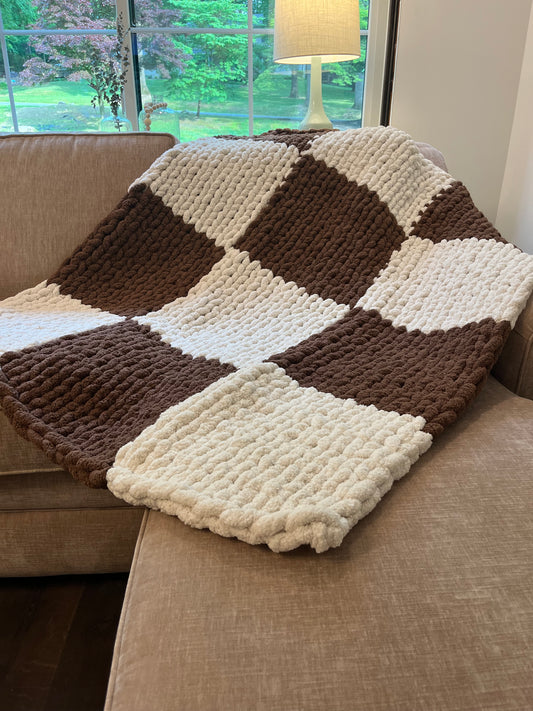 Small Blanket - Checkered Ivory & Brown