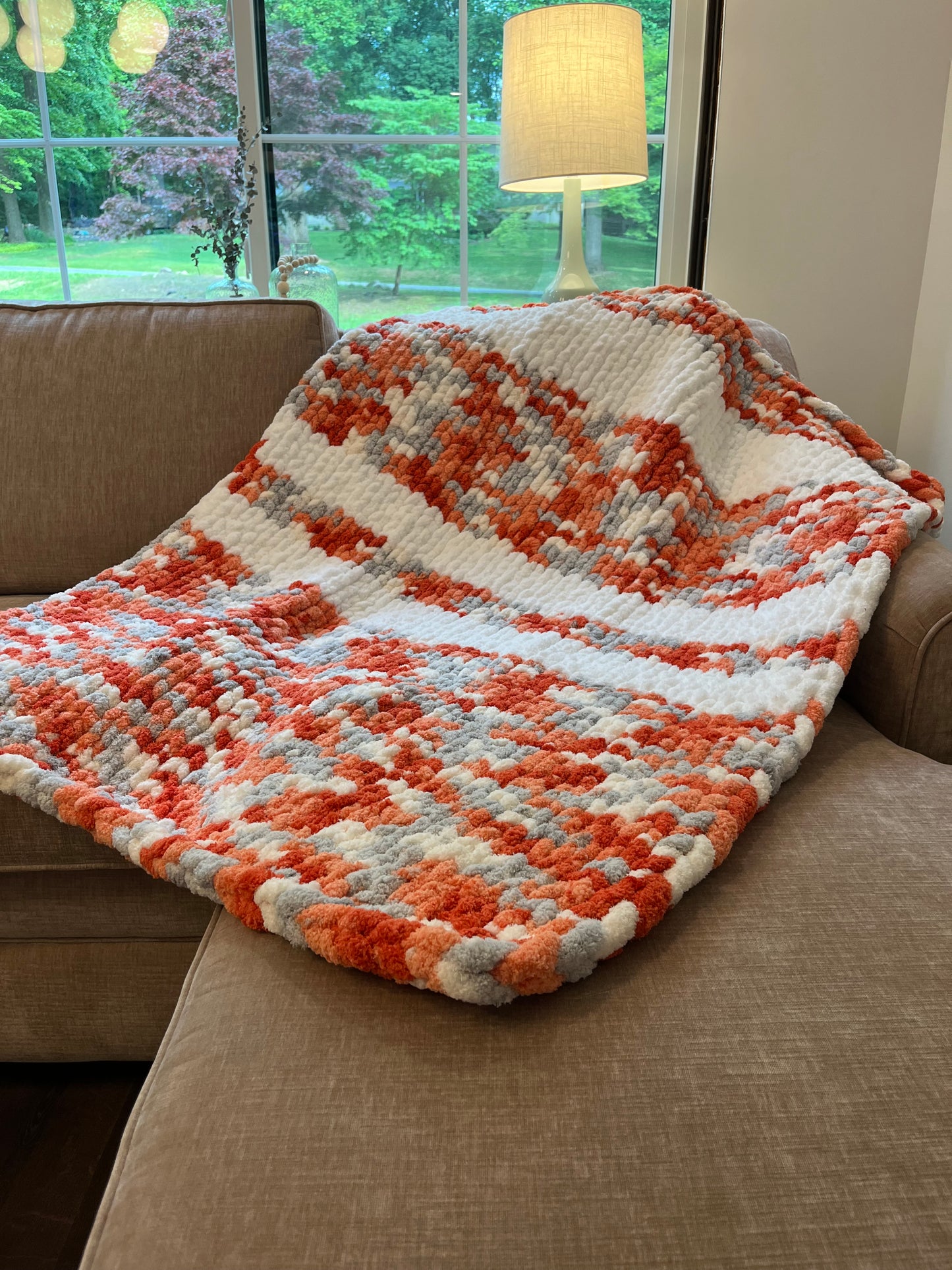 Small Blanket - Orange Multicolor & White