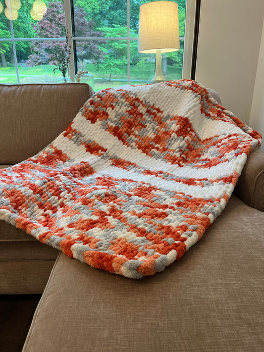 Small Blanket - Orange Multicolor & White