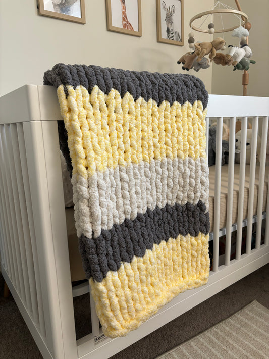 Baby Blanket - Ivory, Yellow & Gray